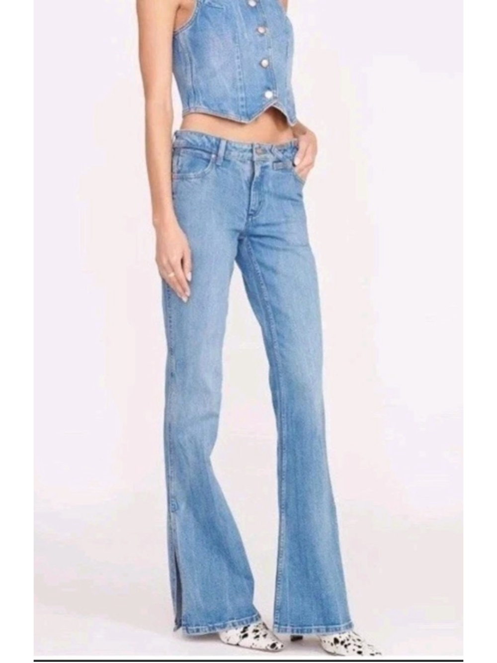Wrangler x STAUD The Bikini Jean NWT Size 25x34 Flare Split Hem Light Wash Rodeo